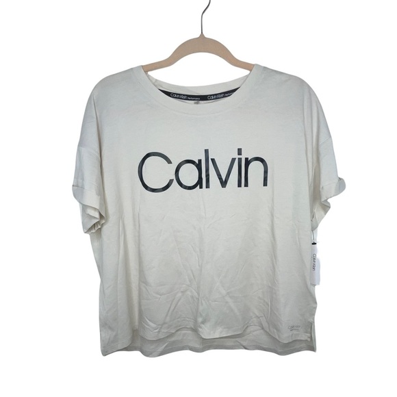 CALVIN KLEIN PERFORMANCE 100% Cotton Rolled Cuff Crop Top XL NWT - Picture 3 of 8